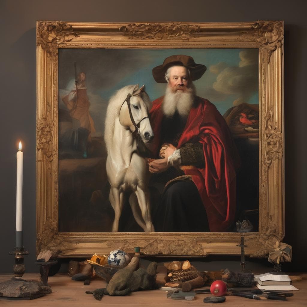 Πίνακας ζωγραφικής με άγιο και άλογο, κλασική ελαιογραφία σε καμβά, τέχνη και καλλιτεχνικά ρεύματα.