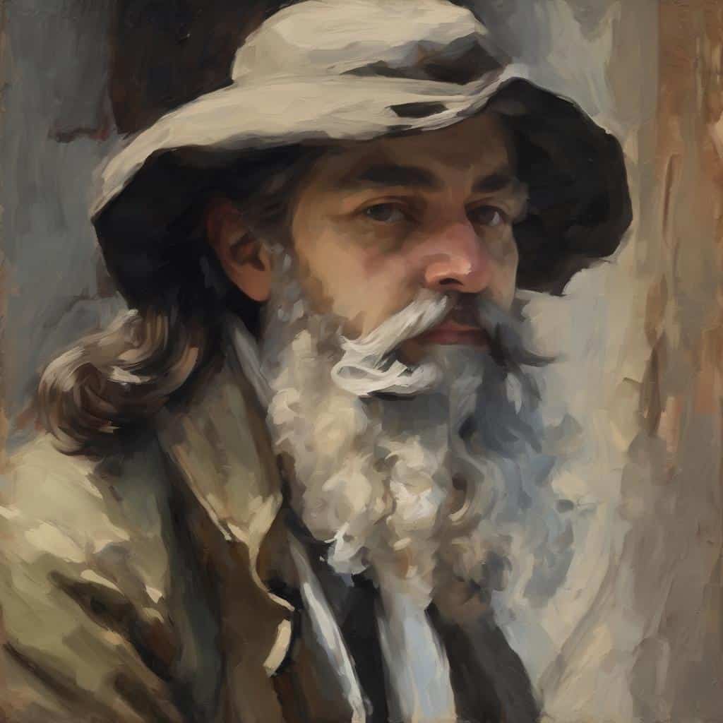 Ανθρώπινος πορτρέτο με καπέλο και μακριά άσπρα μαλλιά σε ζωγραφική τεχνική, ιστορικός καλλιτέχνης, ανάλυση καλλιτεχνικών ρευμάτων, βιογραφίες καλλιτεχνών.